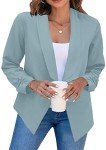 GRASWE Lady's 3/4 Sleeve Blazers Open Front Loose Office Work Cardigan Jacket Light Blue M