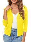 Urban CoCo Women's 3/4 Sleeve Open Front Cropped Sweater Cardigan (Lemon Yellow, l)