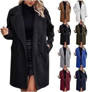 Clearance Items for Women Trench Coat for Women Winter Wool Coat Elegant Notch Lapel Long Pea Coat Warm Double Breasted Overcoat with Pocket