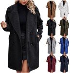 Clearance Items for Women Trench Coat for Women Winter Wool Coat Elegant Notch Lapel Long Pea Coat Warm Double Breasted Overcoat with Pocket