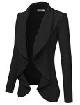 Doublju Classic Draped Open Front Blazer for Women with Plus Size Black Small