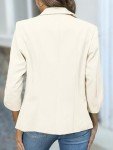 ELLEVEN Women's Ruched 3/4 Sleeve Blazers, Lightweight Slim Fit Suits with Padded Shoulder for Business Casual, Cream White, Medium