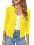 Urban CoCo Women's 3/4 Sleeve Open Front Cropped Sweater Cardigan (Lemon Yellow, l)