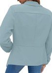 GRASWE Lady's 3/4 Sleeve Blazers Open Front Loose Office Work Cardigan Jacket Light Blue M