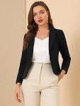 Allegra K Women's Open Front Office Work Business Crop Suit Blazer Jacket Black-Solid X-Small