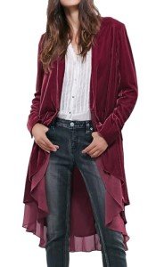 R.Vivimos Women Ruffled Asymmetric Long Velvet Blazers Coat Casual Jackets (Large, Mulberry)