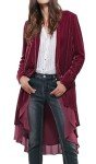 R.Vivimos Women Ruffled Asymmetric Long Velvet Blazers Coat Casual Jackets (Large, Mulberry)