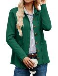 GRACE KARIN 2024 Winter Sweater Shirt for Women Button Down Lapel Long Sleeve Knitted Shacket Cadigan Dark Green XL
