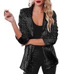 Sparkly Jackets for Women Sequin Jacket Glitter Outfit Open Front Casual Long Sleeve Blazer Coat, #A1 Black, Large