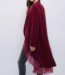 R.Vivimos Women Ruffled Asymmetric Long Velvet Blazers Coat Casual Jackets (Large, Mulberry)