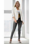 ELLEVEN Women's Ruched 3/4 Sleeve Blazers, Lightweight Slim Fit Suits with Padded Shoulder for Business Casual, Cream White, Medium