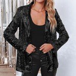 Sparkly Jackets for Women Sequin Jacket Glitter Outfit Open Front Casual Long Sleeve Blazer Coat, #A1 Black, Large