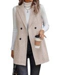 IDEALSANXUN Long Vest for Women Sleeveless Tweed Blazer Fall Jackets Cardigan Outerwear, Beige, Large