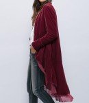 R.Vivimos Women Ruffled Asymmetric Long Velvet Blazers Coat Casual Jackets (Large, Mulberry)