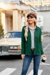 GRACE KARIN 2024 Winter Sweater Shirt for Women Button Down Lapel Long Sleeve Knitted Shacket Cadigan Dark Green XL