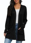 Qixing Women's Cardigan with Pocketes Long Sleeve Casual Lightweight Open Front Cardigan Black-Large