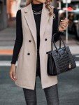 IDEALSANXUN Long Vest for Women Sleeveless Tweed Blazer Fall Jackets Cardigan Outerwear, Beige, Large