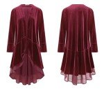 R.Vivimos Women Ruffled Asymmetric Long Velvet Blazers Coat Casual Jackets (Large, Mulberry)