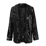Sparkly Jackets for Women Sequin Jacket Glitter Outfit Open Front Casual Long Sleeve Blazer Coat, #A1 Black, Large