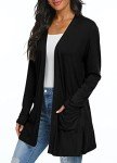 Qixing Women's Cardigan with Pocketes Long Sleeve Casual Lightweight Open Front Cardigan Black-Large