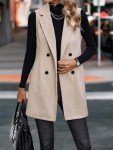 IDEALSANXUN Long Vest for Women Sleeveless Tweed Blazer Fall Jackets Cardigan Outerwear, Beige, Large