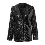 Sparkly Jackets for Women Sequin Jacket Glitter Outfit Open Front Casual Long Sleeve Blazer Coat, #A1 Black, Large