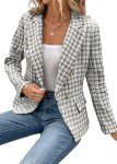 Mina Self Tweed Blazer for Women Plaid 2024 Fall Fashion Lightweight Slim Fitted Double-Breasted Work Pocketed Jacket, Black, XX-Large