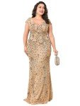 Gold Plus Size Sequined Mermaid Evening Gown