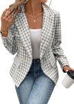 Mina Self Tweed Blazer for Women Plaid 2024 Fall Fashion Lightweight Slim Fitted Double-Breasted Work Pocketed Jacket, Black, XX-Large