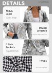 Mina Self Tweed Blazer for Women Plaid 2024 Fall Fashion Lightweight Slim Fitted Double-Breasted Work Pocketed Jacket, Black, XX-Large