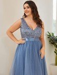 Dusty Navy Plus Size A-Line Sequin Dress