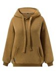 Knuffnee Womens Hoodies Casual Hooded Sweatshirts Oversized Warm Pullover with Kangaroo Pocket Brown S