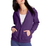 Hanes Women's Full-Zip Hooded Sweatshirt, EcoSmart Women's Sweatshirt, Women's Comfortable Hoodie, Violet Splendor Heather, Large