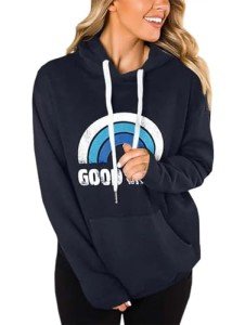 INFITTY Hoodies for Women Loose Casual Graphic Long Sleeve Shirt Fleece Oversized Sweatshirt Winter Pullover Hooded Sweater Top Navy Blue M