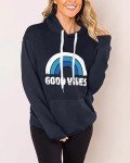 INFITTY Hoodies for Women Loose Casual Graphic Long Sleeve Shirt Fleece Oversized Sweatshirt Winter Pullover Hooded Sweater Top Navy Blue M