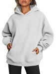 Baonmy Hoodies for Women Oversized Fleece Hooded Sweaters Long Sleeve Sweatshirt with Pocket Fall Clothes Grey