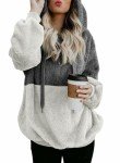 CHICALLURE Oversized Sweatshirts for Women Fleece Zip Up Sherpa Hoodie Fluffy Athletic Pullover with Pockets(White & Dark Drey, L)