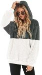 CHICALLURE Oversized Sweatshirts for Women Fleece Zip Up Sherpa Hoodie Fluffy Athletic Pullover with Pockets(White & Dark Drey, L)