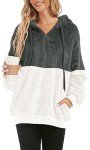 CHICALLURE Oversized Sweatshirts for Women Fleece Zip Up Sherpa Hoodie Fluffy Athletic Pullover with Pockets(White & Dark Drey, L)