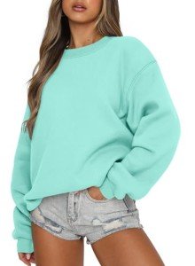 onlypuff Womens Oversized Hoodies Crew Neck Sweatshirts Pullover Sweaters Casual Comfy Fall Fashion Clothes Blue