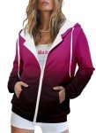 onlypuff Women Long Sleeve Zip Up Hooded Sweatshirt Colorblock Hoodies Long Sleeve with Pocket