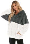 CHICALLURE Oversized Sweatshirts for Women Fleece Zip Up Sherpa Hoodie Fluffy Athletic Pullover with Pockets(White & Dark Drey, L)