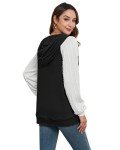 WNEEDU Long Sleeve Shirts Women Pullover Hoodies Loose Sweatshirts Cute Sweater Drawstring Top with Pockets Black White XL