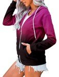 onlypuff Women Long Sleeve Zip Up Hooded Sweatshirt Colorblock Hoodies Long Sleeve with Pocket