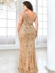 Gold Plus Size Sequined Mermaid Evening Gown