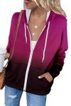 onlypuff Women Long Sleeve Zip Up Hooded Sweatshirt Colorblock Hoodies Long Sleeve with Pocket