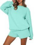 onlypuff Womens Oversized Hoodies Crew Neck Sweatshirts Pullover Sweaters Casual Comfy Fall Fashion Clothes Blue