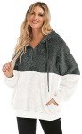 CHICALLURE Oversized Sweatshirts for Women Fleece Zip Up Sherpa Hoodie Fluffy Athletic Pullover with Pockets(White & Dark Drey, L)