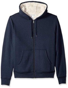 Amazon Essentials Women's Sherpa-Lined Fleece Full-Zip Hooded Jacket, Navy Heather, Large