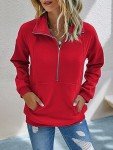 RANPHEE Womens Fall Clothing Trendy 2024 Red Long Sleeve Casual Tops Quarter-Zip Hoodies Ladies Fashion Trendy Pullover Tops Activewear Shirts Running Outfit M